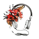 Fleurs &eacute;clatantes et casque musical &eacute;l&eacute;gant